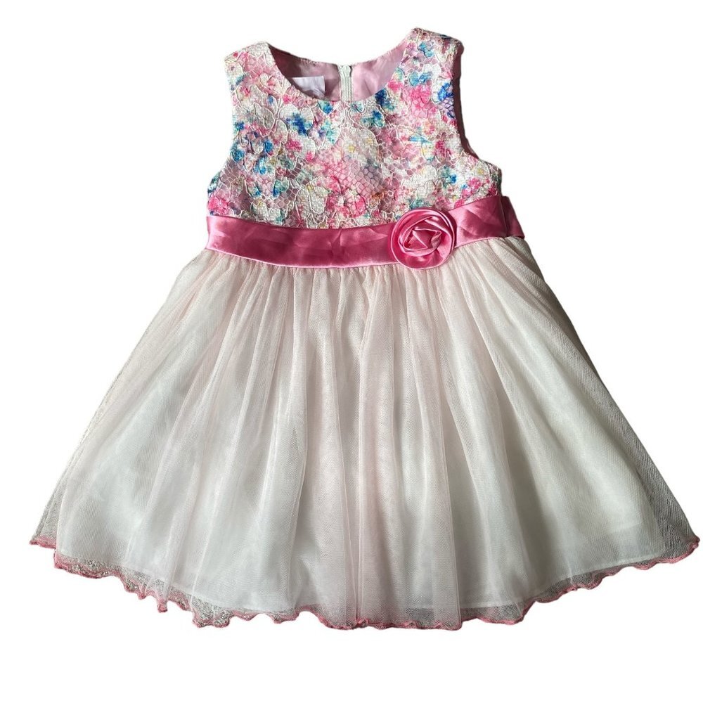 Bonnie Baby girls 24M sleeveless fully lined multicolor dress with tulle overlay